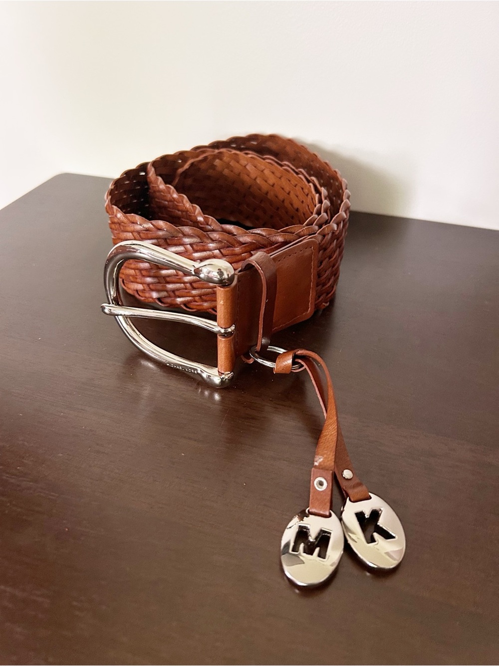 Michael Kors Braided Genuine Leather Belt Weave Casual Boho Brown Women's sz xl